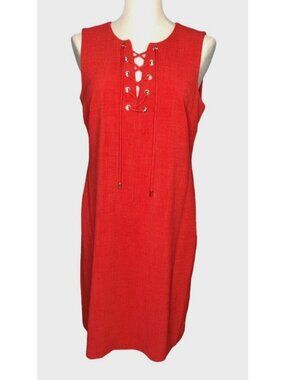 Sandra Darren Dress Womens 12 Sleeveless Pullover Lace-Up Orange Comfort Career